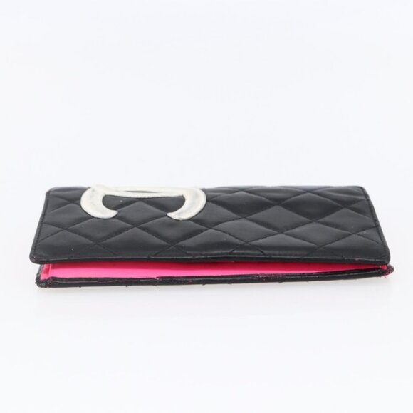 CHANEL Matelasse Cambon Line Long Wallet Calf Skin Black Silver CC Auth 147683 - Picture 4 of 16
